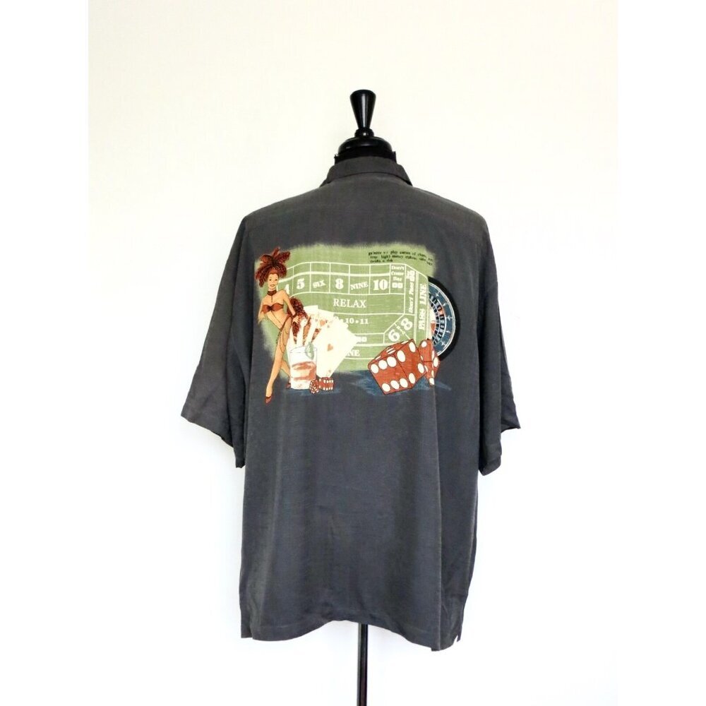 Tommy Bahama 100% Silk Button Front Shirt Gamble Gray Relax Fit XXL
